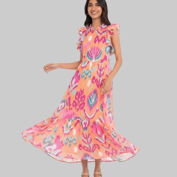 Banjanan Dresses & Skirts - Banjanan peach, magenta, and green Hannah dress, size S